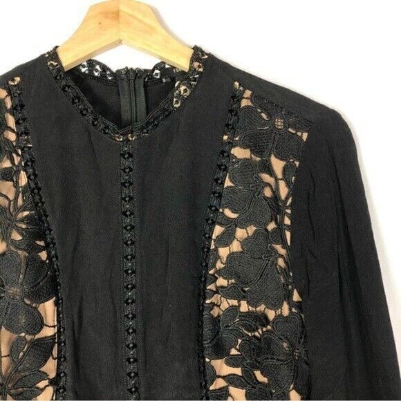 Forever 21 Black Crochet Overlay Long Sleeve Mini Dress S - Picture 4 of 4